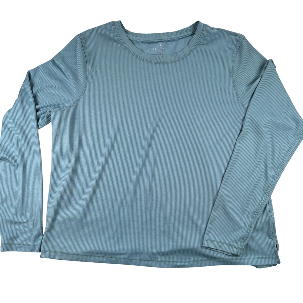 Danskin Ribbed Long Sleeve Shirt Womens XL Smoke Blue Yoga Workout Dance 1722717